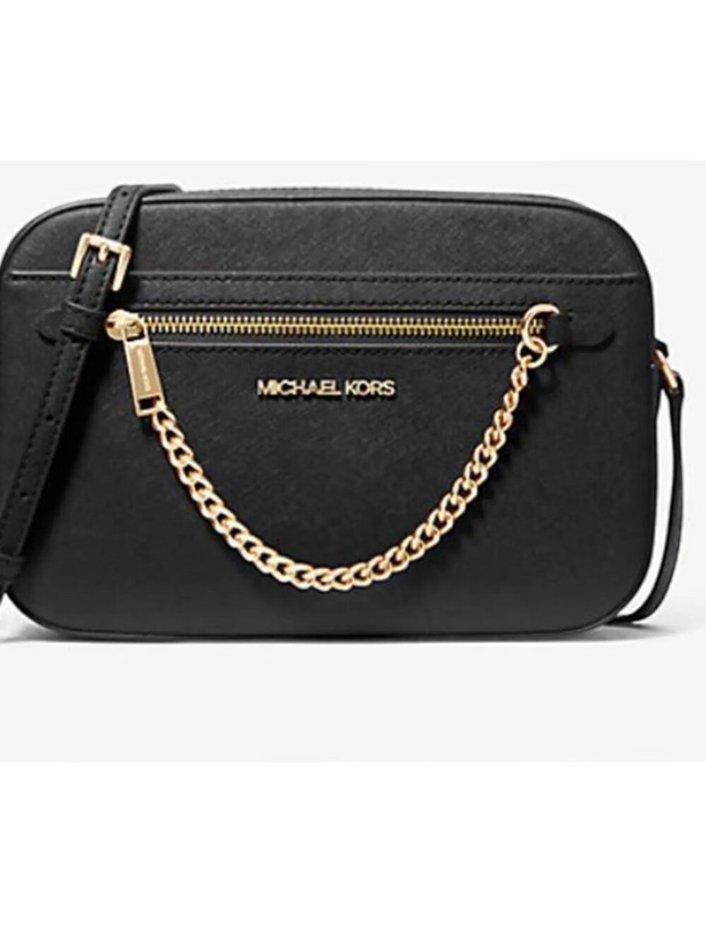 Michael Kors Jet Set Large Saffiano Leather Crossbody Bag for Women (Black)